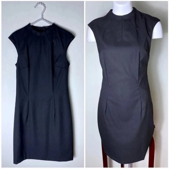 Stile Benetton Stripe Black Charcoal Sheath Midi Dress Size Small Sleeveless - Picture 1 of 3